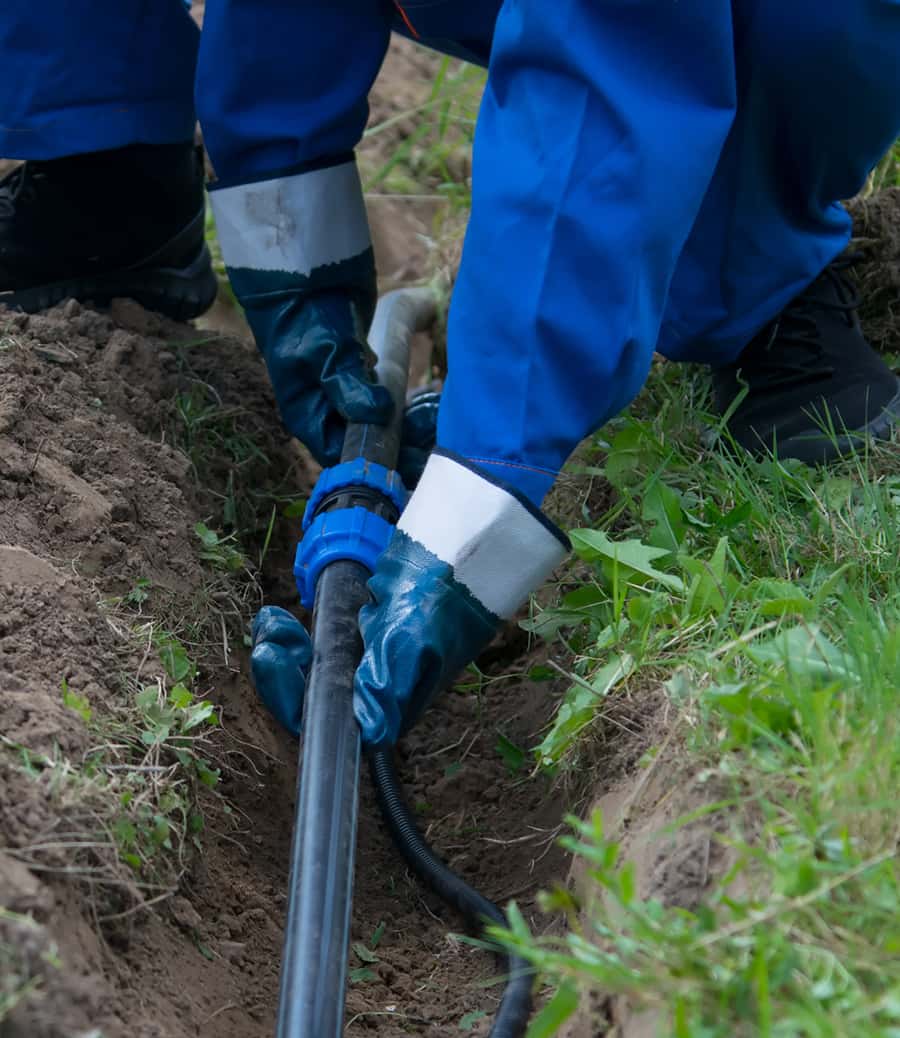 utility worker connecting underground utility lines