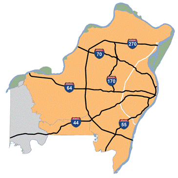 Map of St. Louis Metropolitan Sewer District’s wastewater and stormwater network, spanning over 850,000 horizontal assets across the region.