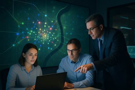 Engineering and operations team using digital risk-based asset management tools for cross-department planning.